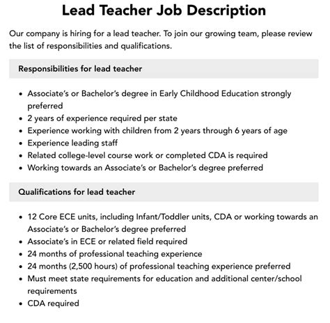 Infant lead teacher jobs. 6,321 Lead preschool teacher jobs in United States. Most relevant. Eyes On The Future Child Development Center. Lead Preschool Teacher (ECE Educator ) ROGERS PARK NEIGHBORHOOD. Chicago, IL. $45K - $53K (Employer est.) Easy Apply. Each portfolio will include examples of the child’s work and interests, anecdotal reports, individualized … 
