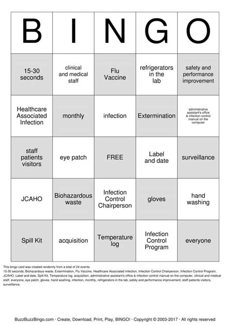 Infection Control Inservice Bingo Cards to Download, Print and Customize!