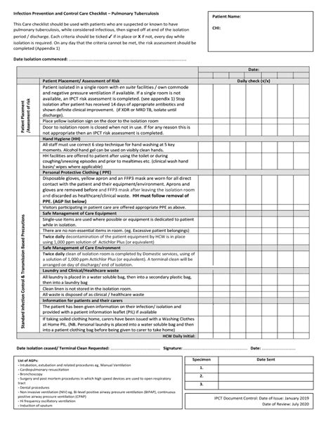 Infection Prevention And Control Care Checklist Fill Out and Sign