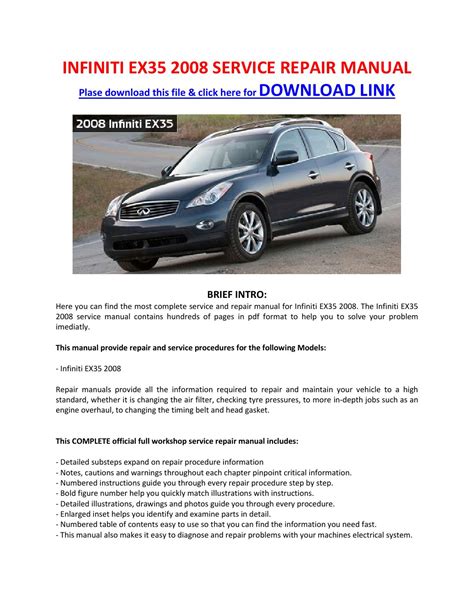 Infiniti ex35 2008 2009 service repair manual. - The widowers guide to a new life.