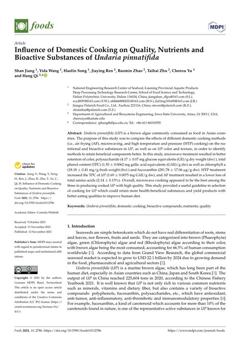 Influence of Domestic Cooking on Quality, Nutrients and …