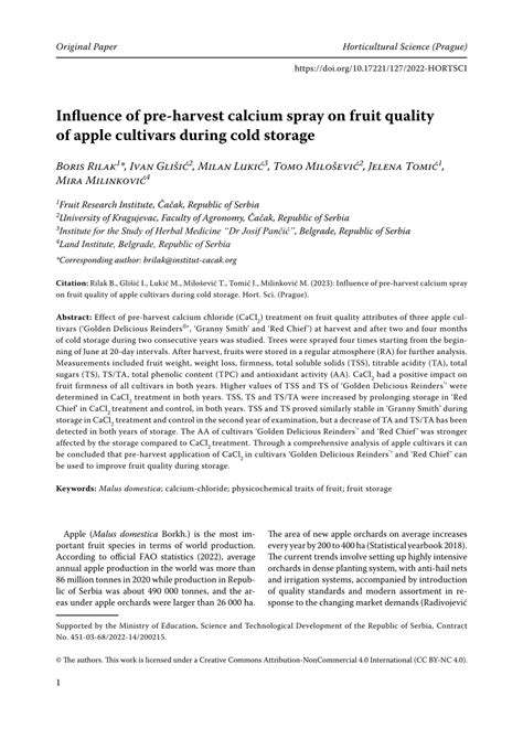 Influence of preharvest calcium application on storage quality of ...