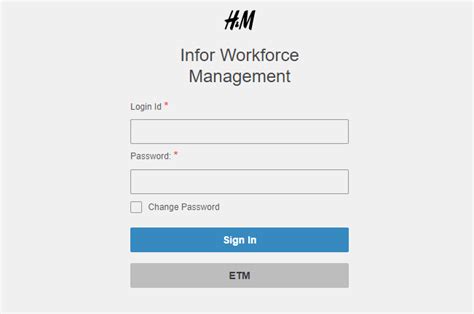  Infor Workforce Management. Login Id; Password: Change Password Sign In ETM . 