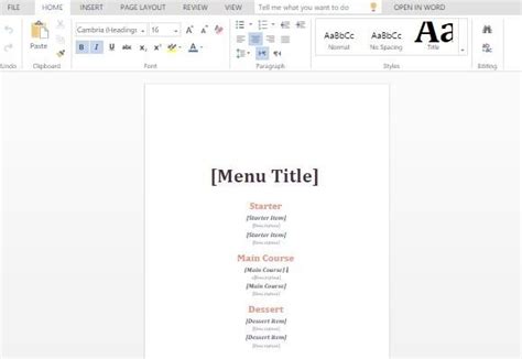 Informal Event Menu Maker Template For Word