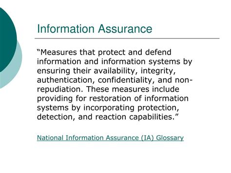 Information Assurance Objectives and Overview