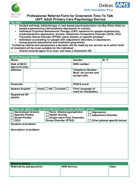 Information Request Form - Greenwich Time to Talk (IAPT service)