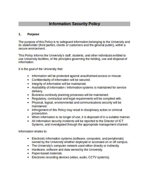 Information Security Policy Template Free Download