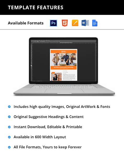 Information Technology Newsletter Template HTML5, Word, Apple Pages, PSD