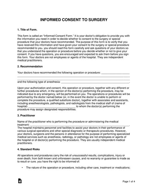 Informed Consent Form Sample For Surgery PDF
