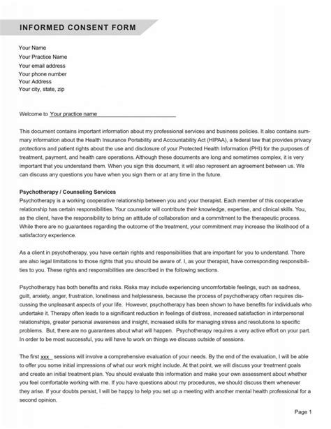Informed Consent Form Template For Counseling