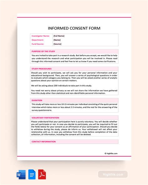 Informed Consent Form Template Word PDF Docs