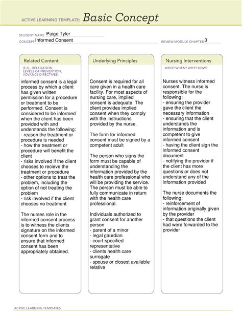 Informed consent ati template. Consent is informed when a provider explains and the client understands: - The reason the client needs the treatment or procedure, How the treatment or procedure will benefit the client, The risks involved if the client chooses to receive the treatment or procedure, and other options to treat the problems, including not treating the problem ... 