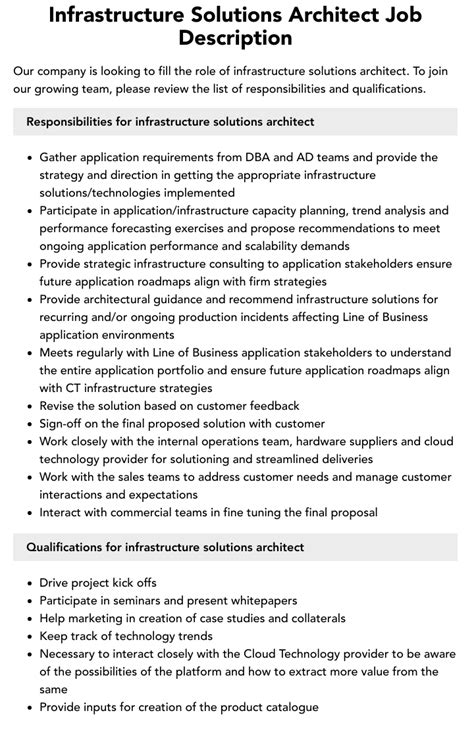Infrastructure Solutions Architect Job Description
