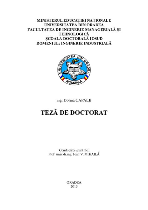 Inginerie Industrială - Doctorat Universitatea din Oradea