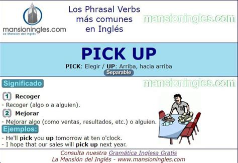 Ingles pick up. Conjuga el verbo pick up en todas sus formas: presente, pasado, participio, pretérito perfecto, gerundio, etc. 