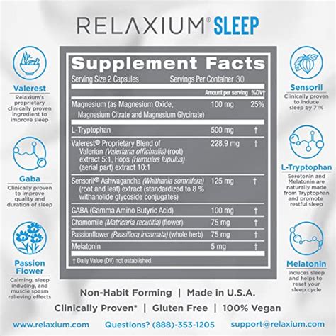 Ingredients in relaxium sleep. Relaxium® Sleep is a drug-free, non-prescription, and studied sleep aid made in the USA. Try Relaxium® Sleep today to reap the benefits: falling asleep faster, staying asleep longer, and waking up refrehsed from a good night's sleep. ... Regulates your sleep cycle by using ONLY the highest quality and proper levels of ingredients. 2 