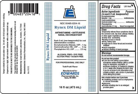 Ingredients in rynex dm. Label: RYNEX DM- brompheniramine maleate, dextromethorphan hydrobromide, phenylephrine hydrochloride liquid 