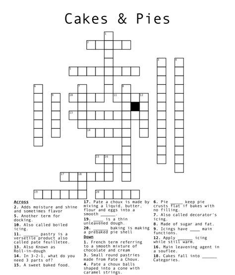 Ingredients in some pies crossword. Mar 5, 2021 · Clue: Nuts in some pies. Nuts in some pies is a crossword puzzle clue that we have spotted 2 times. There are related clues (shown below). 