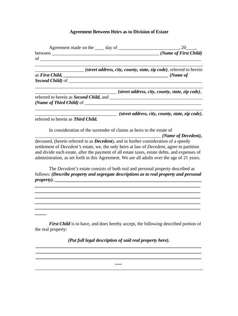 Inheritance Agreement Template PDF Template