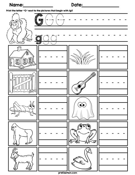 Initial Consonant Practice Worksheets Practices Worksheets G Words Alphabet Preschool