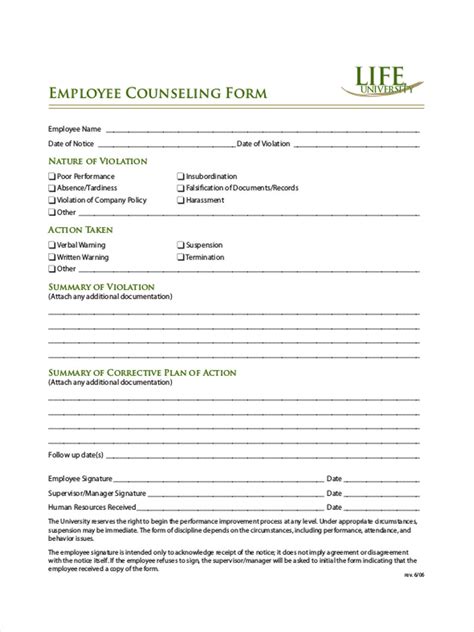 Initial Counseling Form Template Statement Counseling forms