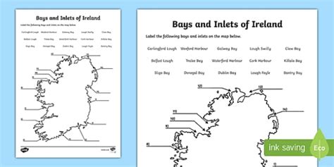 Inlets and Bays of Ireland Map Worksheet (Teacher-Made) - Twinkl