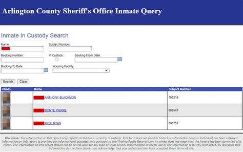 Inmate search query. .  ...