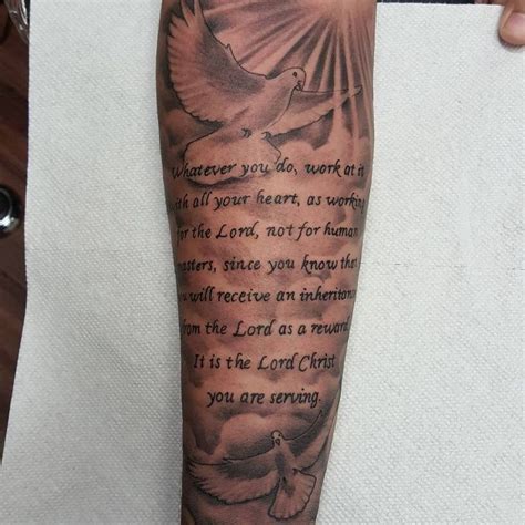Inner arm bible verse tattoos on arm with clouds. Consider adorning your arm with a stunning Bible verse tattoo sleeve. This increasingly popular trend allows believers to showcase their devotion to God through intricate and meaningful designs. A Bible verse tattoo sleeve is a powerful statement that combines the artistry of body ink with the timeless wisdom of Scripture. Whether you choose a ... 