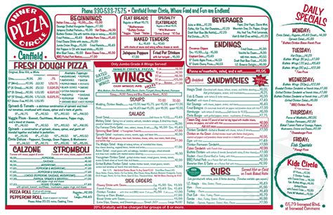 Inner circle canfield oh. Specialties: Specializing in: - Pizza - Take Out Restaurants - Restaurants Established in 2008. 