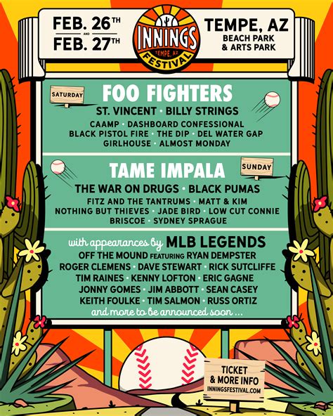 Innings festival tempe. February 27, 2023 at 10:34 AM · 16 min read. Innings Festival returned to Tempe Beach Park Saturday with Green Day headlining a sold-out bill that also featured heavy hitters Weezer and The Black ... 
