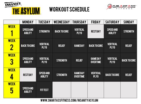 Insanity Asylum Workout Schedule Printable