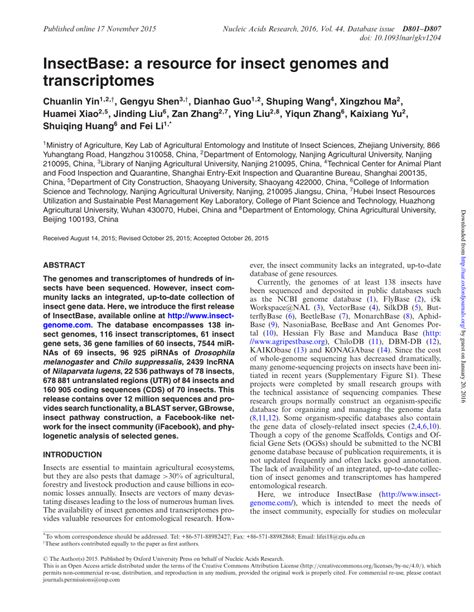 InsectBase: a resource for insect genomes and transcriptomes