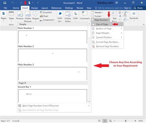 Insert page number field in word