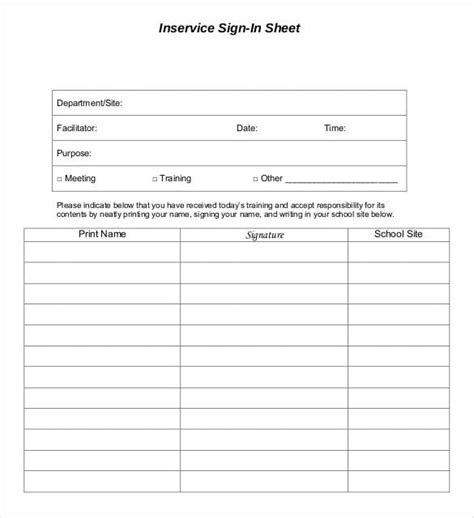 Inservice Sign In Sheet Teaching Resources TPT