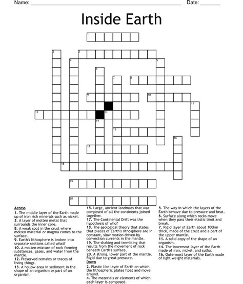 Inside Earth - Crossword Puzzle