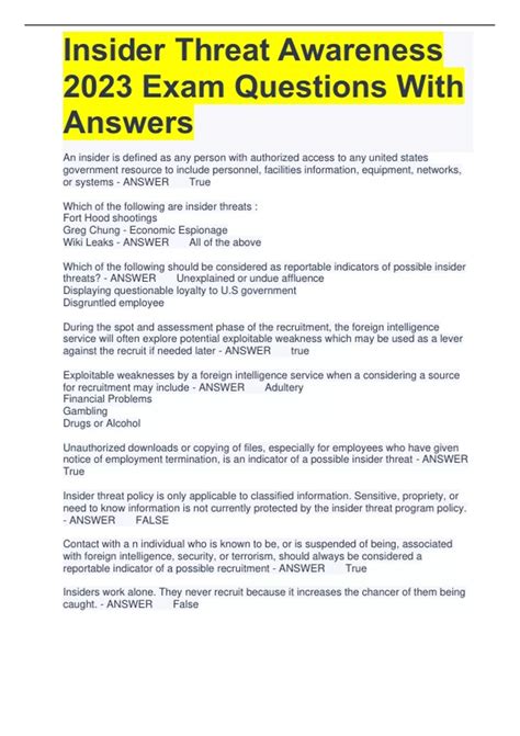 Insider threat awareness test answers. Things To Know About Insider threat awareness test answers. 