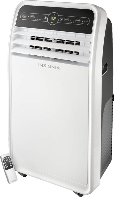 Insignia air conditioner. The 8,000 BTU portable air conditioner from Insignia provides cooling to spaces up to 350 sq. ft. With a programmable timer you can conveniently set the unit to turn on when … 