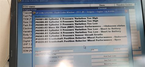 Insignia fault codes
