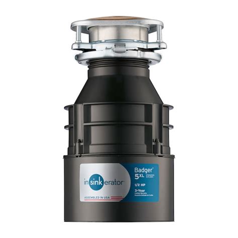 Sample Specification. Food Waste Disposer(s) shall be InSinkErator Badger 5XP®, continuous feed, with 3/4 H.P. motor, galvanized steel grinding elements with two stainless steel 360° swivel lugs. Self-service wrench. Available with or without a …. 