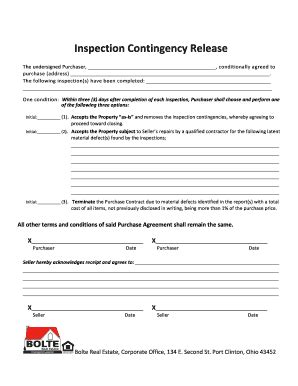 Inspection Contingency Release Form Florida with instructions