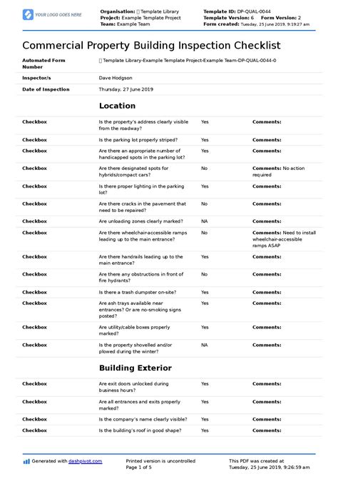 Inspection List Template