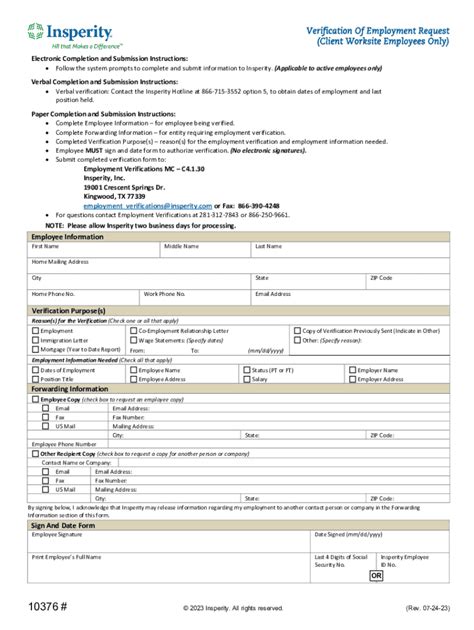 Insperity Employment Verification Email MEPLOYM