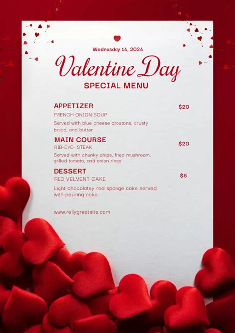 Inspirational Valentines Day Menu Template in 2020 Menu template