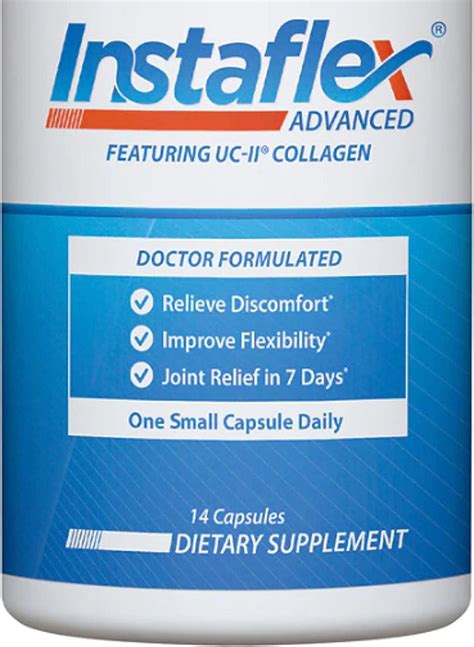 Instaflex® Advanced uses the same dosages as the clinical trials. 6. Improves Flexibility & Stiffness. Combining the latest joint research and cutting-edge ingredients, Instaflex® Advanced was engineered to end your struggle with joint discomfort. AprèsFlex® works with UC-II® to calm joint issues, support proper …. 