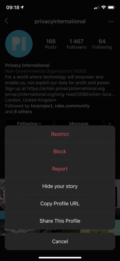 Instagram - Blocking users Privacy International