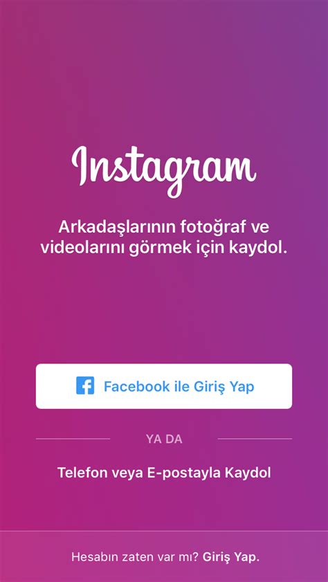 Instagram facebook ile giriş yapma
