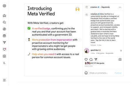 Instagram meta verified. May 31, 2023 · Meta is rolling out a verification badge that users can have to verify their identity and get other perks, for a monthly fee. (Meta) Meta, the owner of Facebook and Instagram, is launching a test ... 