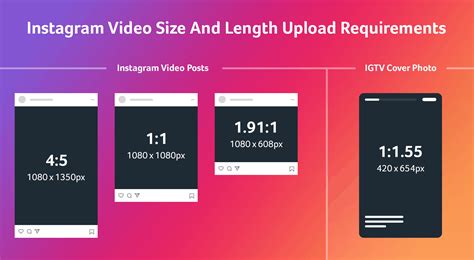 Instagram video size. Instagram image and video sizes: The image size depends on the orientation of the photo. Here’s a quick look of the most common photo and video dimensions: Instagram Post Type. Ratio. Instagram Post Size. Square Photo. 1:1. 1080 x 1080px. 