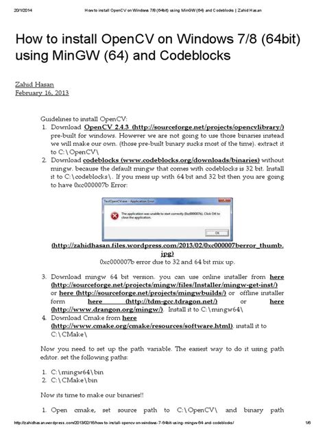 Install OpenCV, MinGW and Codeblocks in Windows - Zahid Hasan