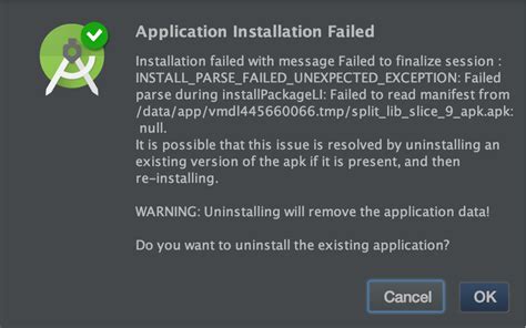 Install parse failed unexpected exception.  To sign an app in release mod...